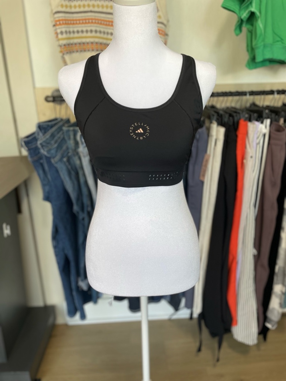 Adidas by Stella McCartney Black Crop Sports Bra with Gold Logo